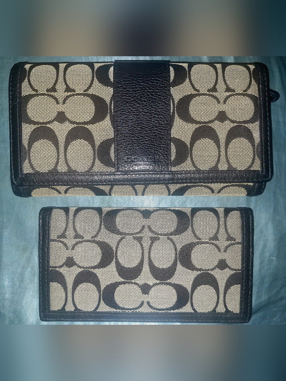 Coach Signature Canvas Leather Wallet Set in Tan & Black